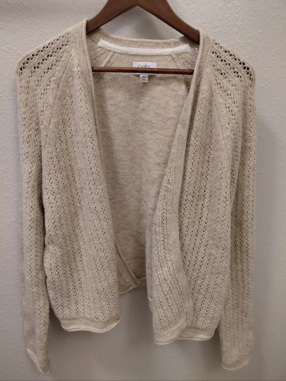 Croft & Barrow Womens Cream Open-Front Knit Cardigan Sweater.Size Xl.